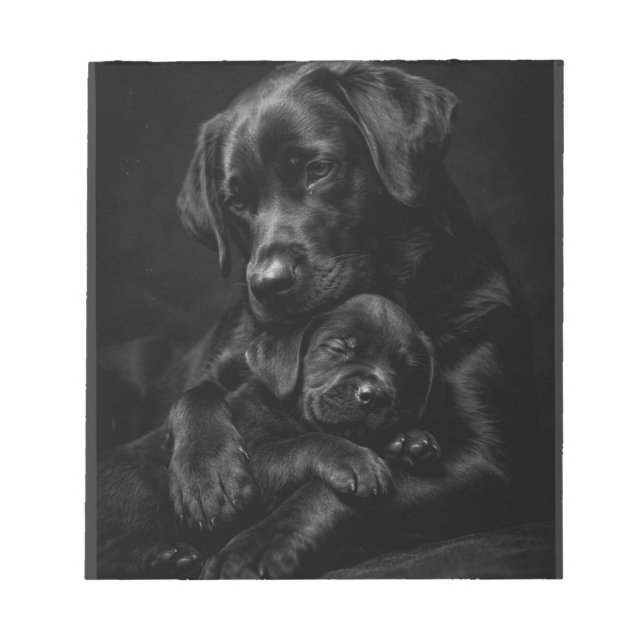 Bloco De Notas Labrador preto, pai e filho, Abraço de amor (Frente)