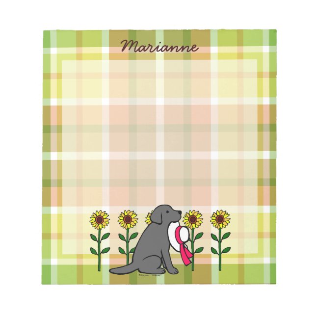 Bloco De Notas Labrador Preto Personalizado com Girassóis (Frente)
