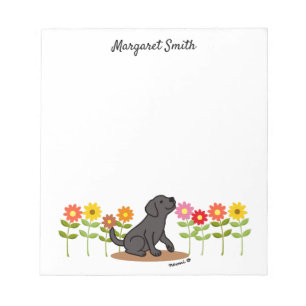 Bloco De Notas Labrador preto personalizado e verde e flores