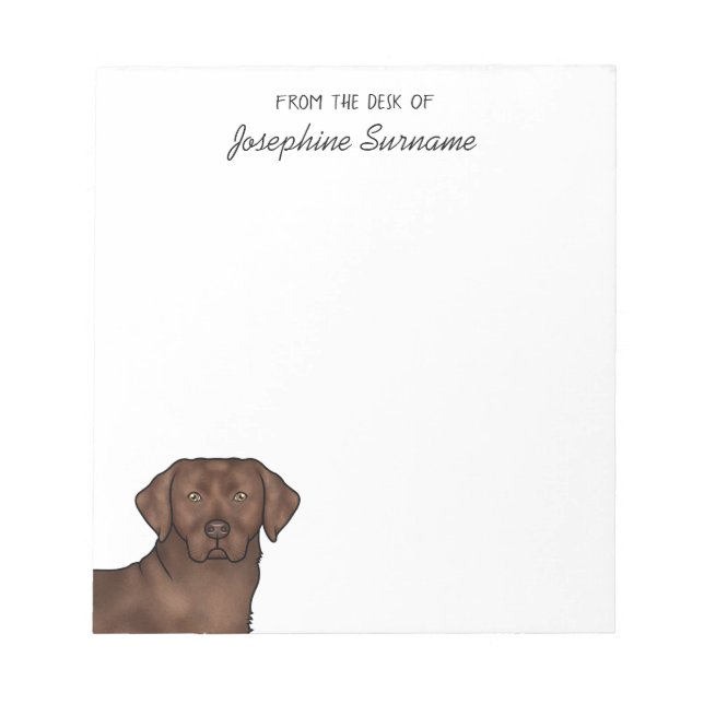 Bloco De Notas Labrador Retriever Lab Dog Chocolate Personalizado (Frente)
