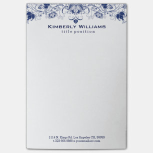 Bloco De Notas Lace Floral Branco E Marinho Azul Elegante