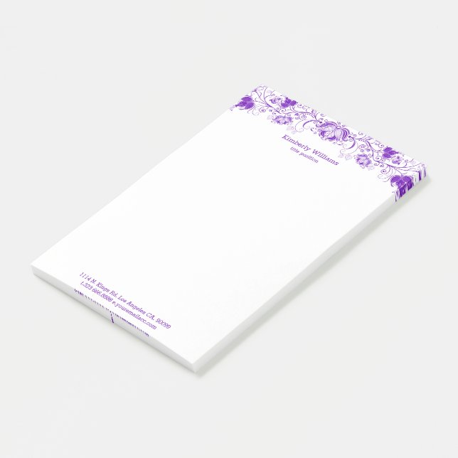 Bloco De Notas Lace Floral Branco E Roxo Elegante (Inclinado)