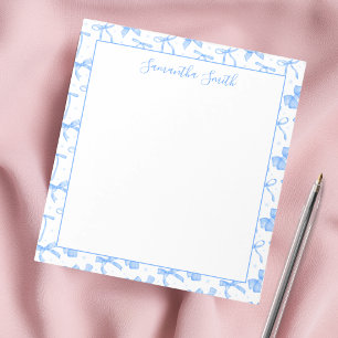 Bloco De Notas Laço Azul Coquete Nome Personalizado