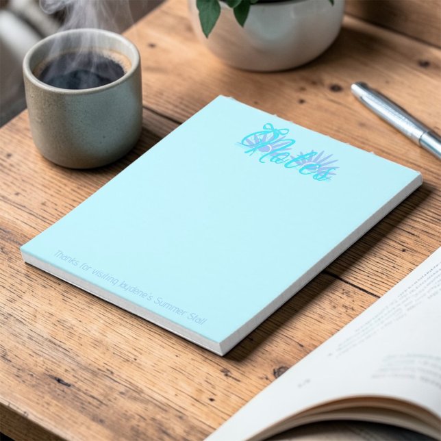 Bloco De Notas Laço Azul e Turquesa com Explosão de Sol (Teal & blue colors for home or corporate giveaway. Promote your small business with style. )