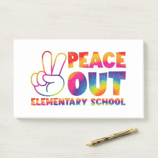 Bloco De Notas Laço Dye Último Dia Da Escola Primária Peace Out (Na mesa)