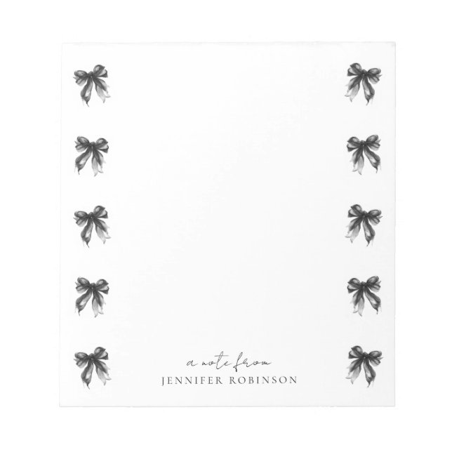 Bloco De Notas Laços Coquette Elegantes Pretos c/ Nome (Frente)