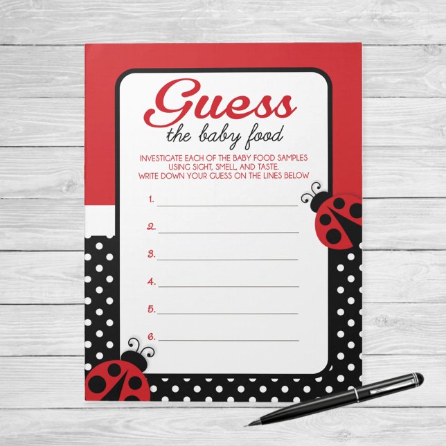 Bloco De Notas Ladybug Adivinha O Pacote De Resposta Do Jogo Da C (Ladybug Guess The Baby Food Baby Shower Game)