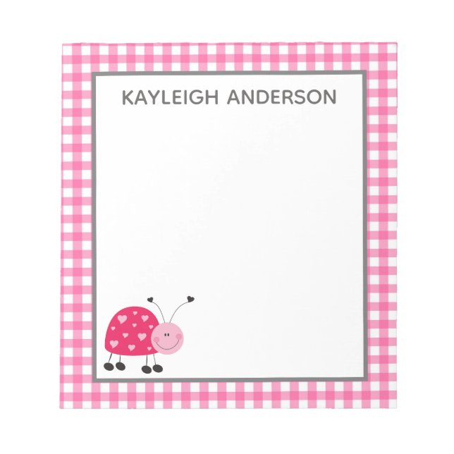 Bloco De Notas Ladybug e Pink Gingham Notepad (Frente)