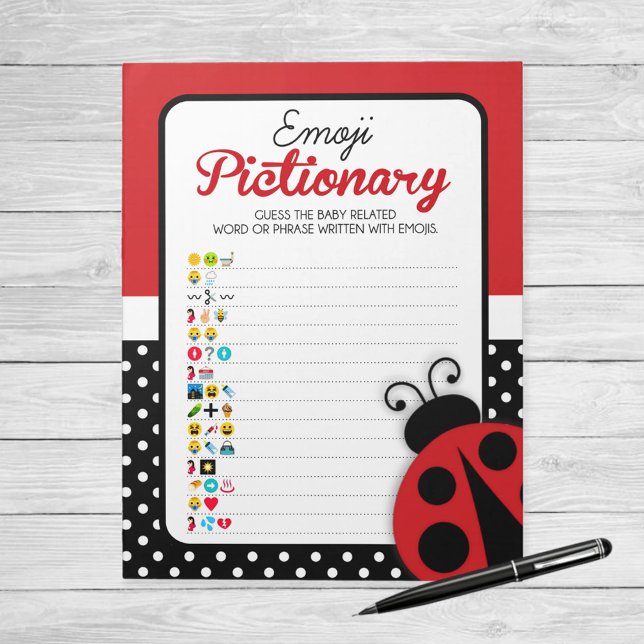 Bloco De Notas Ladybug Emoji - Pacote de Chás de fraldas (Ladybug Emoji Pictionary Baby Shower Game)