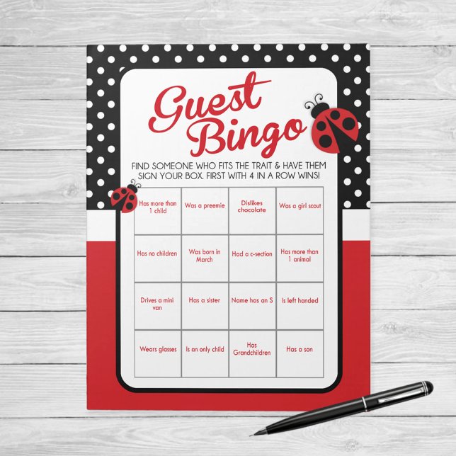 Bloco De Notas Ladybug - Pacote de Jogo de Chá de fraldas de Bing (Ladybug Guest Bingo Baby Shower Game . Get to know your guests in style!)