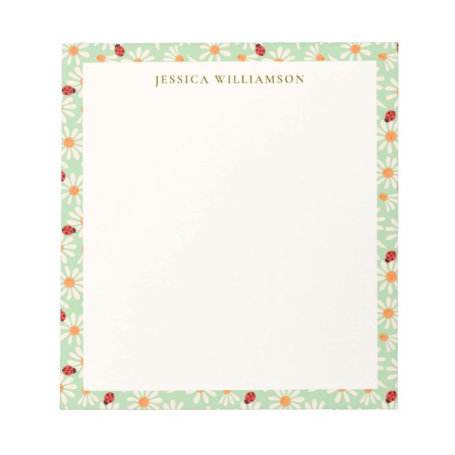 Bloco De Notas Ladybugs and Daisies Personalized Name (Frente)