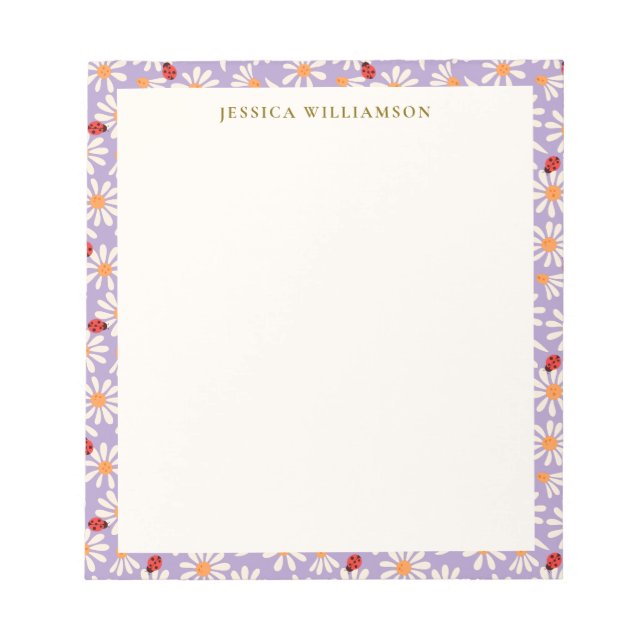 Bloco De Notas Ladybugs and Daisies Personalized Name (Frente)