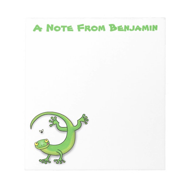 Bloco De Notas Lagarto verde-gecko bonito e feliz com desenho ani (Frente)