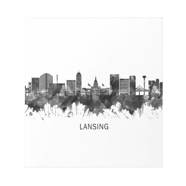 Bloco De Notas Lansing Michigan Skyline BW (Frente)