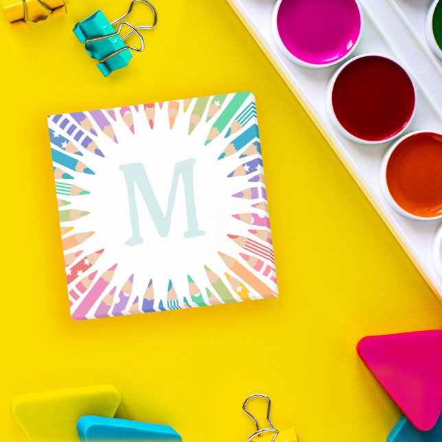 Bloco De Notas Lápis Coloridos Diversos Monograma Pálido (Criador carregado)