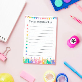 Bloco De Notas Lápis Coloridos & Estrelas Lista Importante Para F
