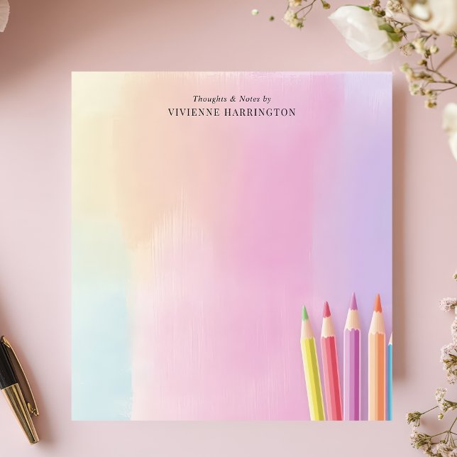 Bloco De Notas Lápis de Cor Aquarela Pastel Personalizados (Criador carregado)