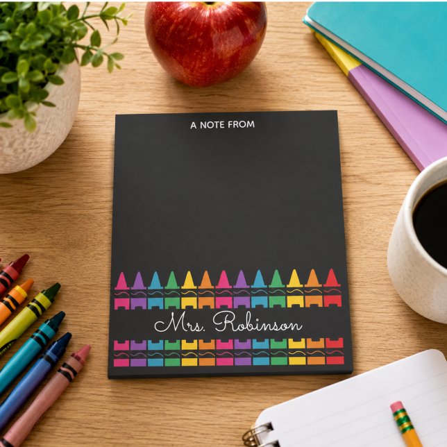 Bloco De Notas Lápis de Cor Coração de Professor  (Teacher Appreciation Rainbow Crayon Notepad)