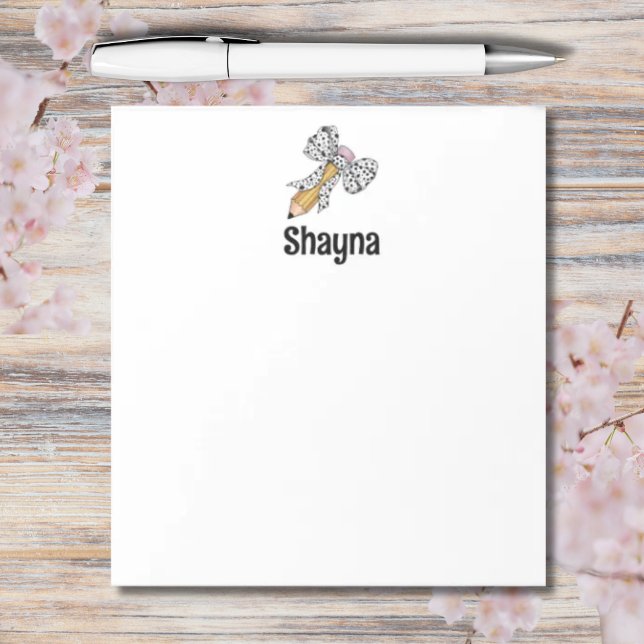 Bloco De Notas Lápis personalizado do professor com arco de impre (Personalized pencil with bow and animal print)