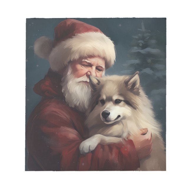 Bloco De Notas Lapphund Santa Claus Festivo (Frente)