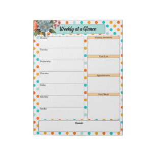 Bloco De Notas Laranja Floral n Bolinhas Azuis_ Semana Visão gera