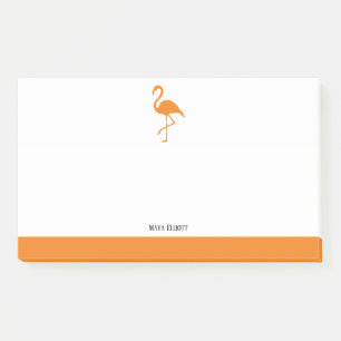 Bloco De Notas Laranja no Flamingo Branco e Borda com Nome