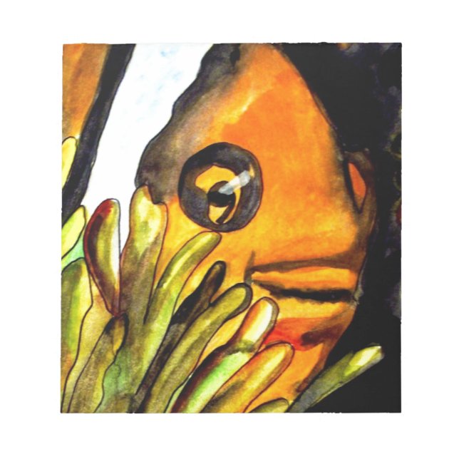 Bloco De Notas Laranja Palhaço Peixe aquarela pintura original (Frente)