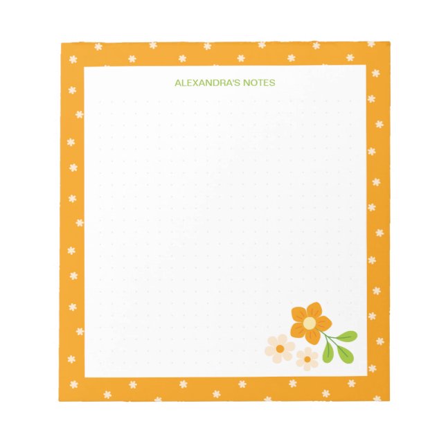 Bloco De Notas Laranja Quente Flor Ditsy Bolinhas Personalizado (Frente)