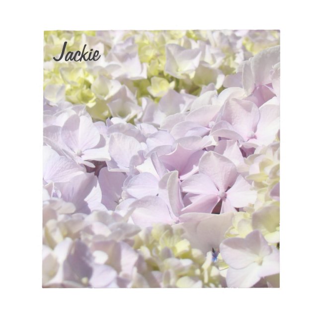 Bloco De Notas Lavanda Floral Hydrangea Notepad Seu Nome personal (Frente)