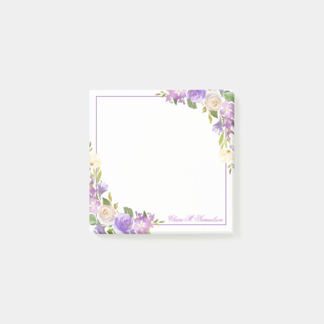 Bloco De Notas Lavanda Púrpura Personalizada Aquarela Floral Pos (Frente)