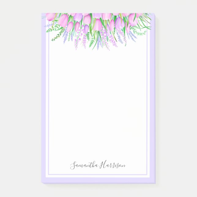 Bloco De Notas Lavanda Tulipas Primavera Buquê Vibes Floral (Frente)