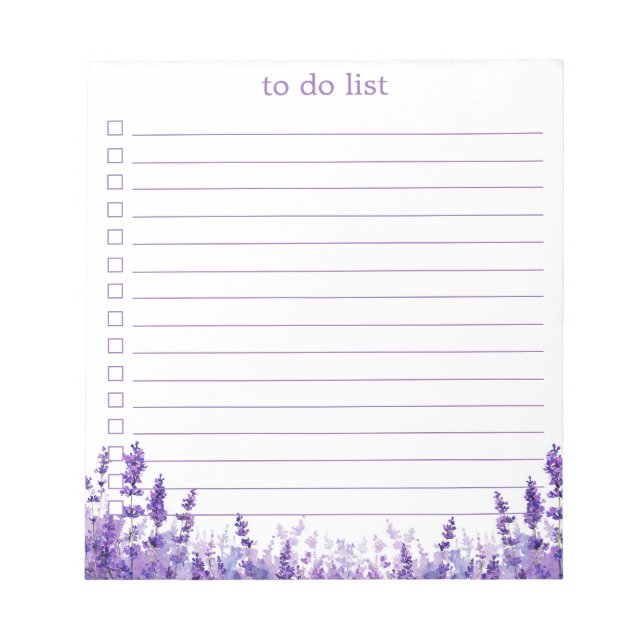 Bloco De Notas Lavender To Do List Boho Chic Minimalist Floral  (Frente)