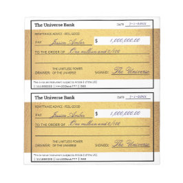Bloco De Notas Law of Attraction Blank Money Check Gold 5.5" x 6"