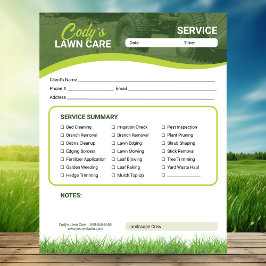 Bloco De Notas Lawn Care Landscaping Service Maintenance Form