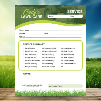 Bloco De Notas Lawn Care Landscaping Service Maintenance Form