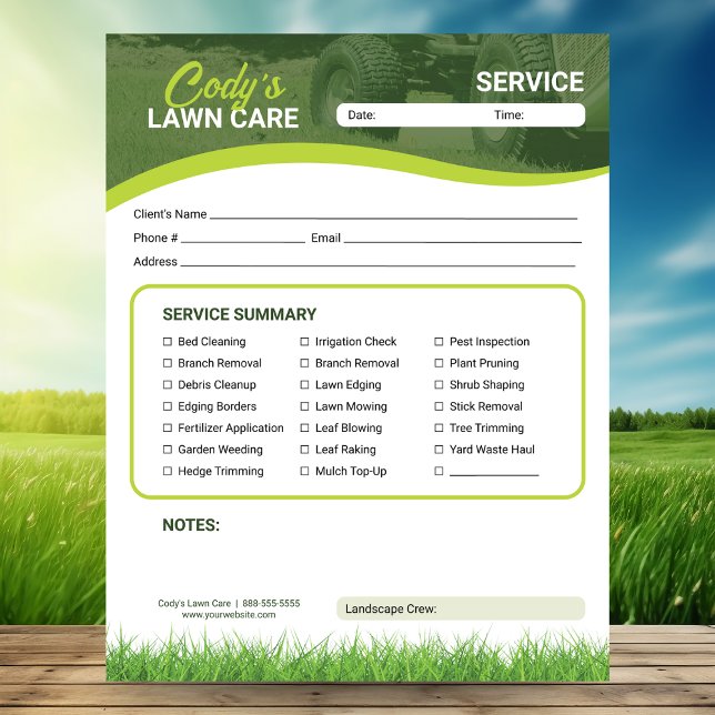 Bloco De Notas Lawn Care Landscaping Service Maintenance Form (Criador carregado)