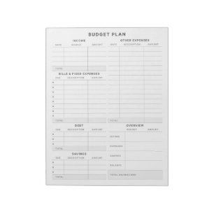 Bloco De Notas Layout do Controlador de Despesas e Receita do Pla