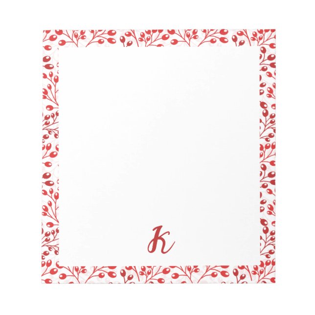 Bloco De Notas Leafy Red Pattern Modern Elegant Monogrammed (Frente)