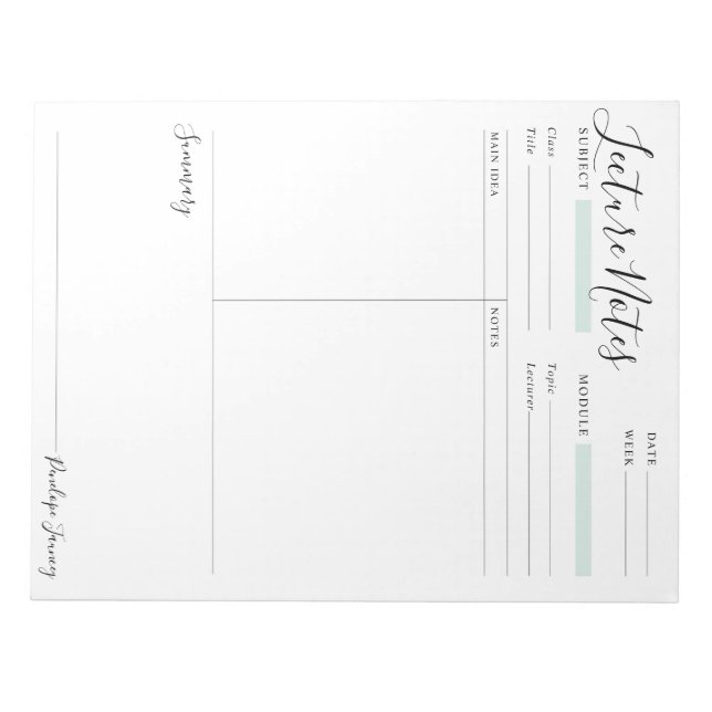 Bloco De Notas Lecture Notes Personalized Notepad (Frente)