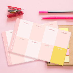 Bloco De Notas Leitor Semanal de Escola Amarelo Cor-de-Rosa