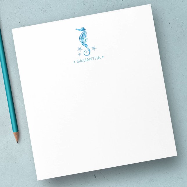 Bloco De Notas Leitura Personalizada de Cavalo-Costeiro Aquarela (Seahorse custom notepad unique watercolor art by Victoria Grigaliunas)