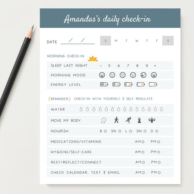 Bloco De Notas Lembretes Diários do Planejador Verificar Bloco de (Keeping track of your mental health and physical health and emotional health are important.)