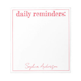 Bloco De Notas Lembretes diários Red Simple Personalizado