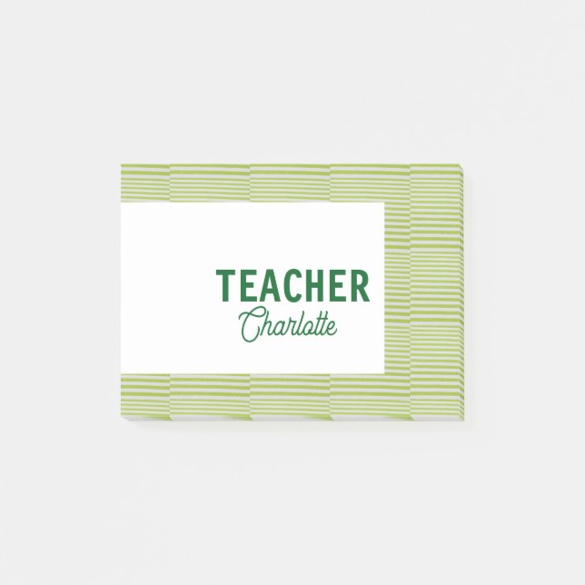 Bloco De Notas Lemon green white stripes teacher professor name c (Frente)