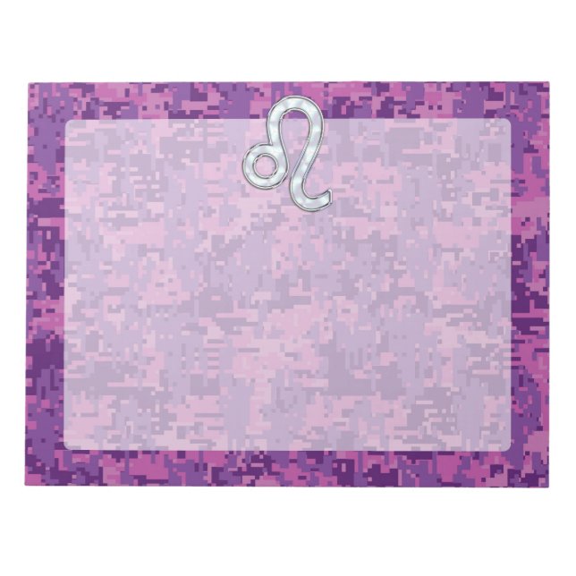 Bloco De Notas Leo Zodiac - Sinal da Camuflagem Digital Fuchsia (Frente)