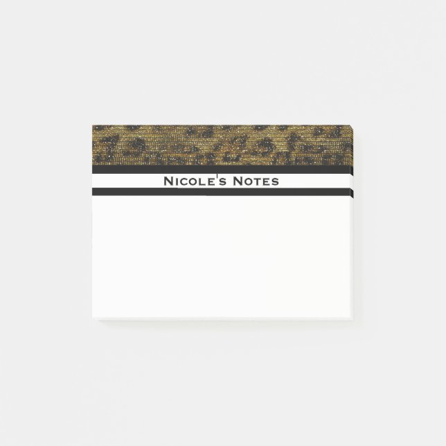 Bloco De Notas Leopard Cheetah Sparkle Glam Trendy Personalizado (Frente)