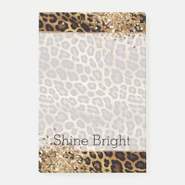 Bloco De Notas Leopard Imprima Largura Glitzy Sparkle Dourada (Frente)
