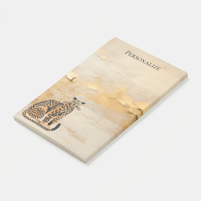 Bloco De Notas Leopardo Animal Dourado Creme (Inclinado)