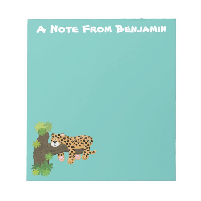 Bloco De Notas Leopardo bonito dormindo em desenho animado de árv (Frente)