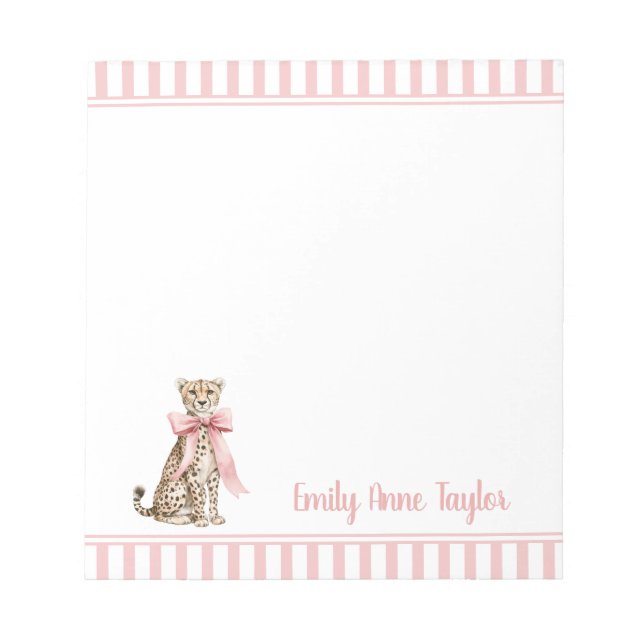 Bloco De Notas Leopardo com Laço Rosa e Listras (Frente)